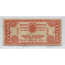 FILIPINAS PROVINCIA DE ILOILO 1941 SEGUNDA GUERRA MUNDIAL $ 0.20 BILLETE DE EMERGENCIA EN BUEN ESTADO